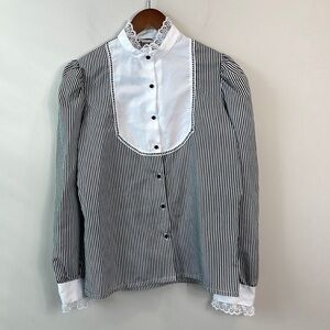 Striped cuffed puffed sleeve shirt women